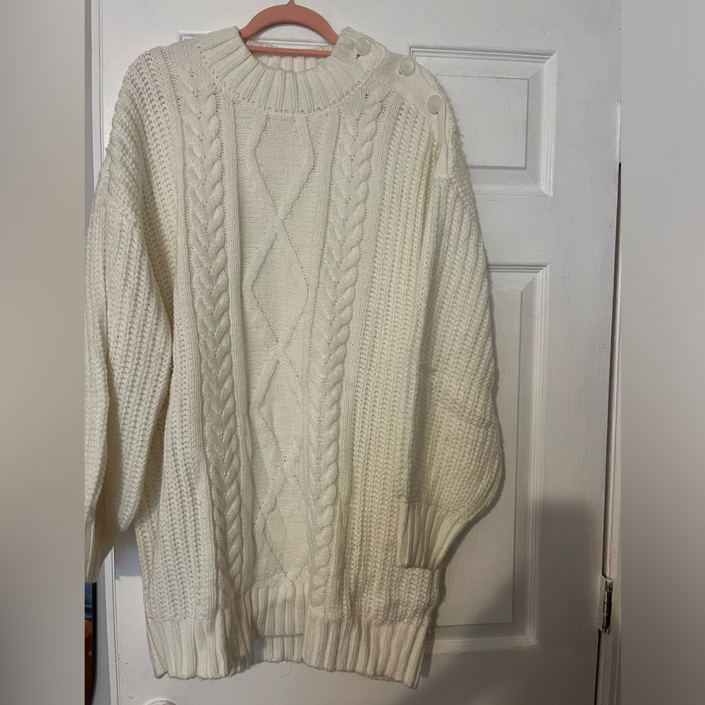 Cream knit , knee length sweater dress
